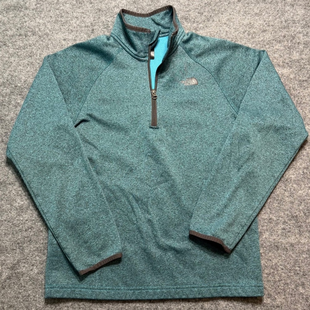THE NORTH FACE Boys Extra Large Quarter Zip Fleece Pullover Teal Green Heather